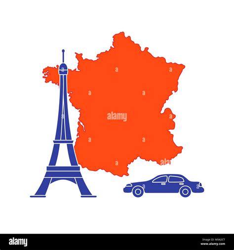 Map of France, famous tower of Paris, car. Travel and leisure Stock Vector Image & Art - Alamy