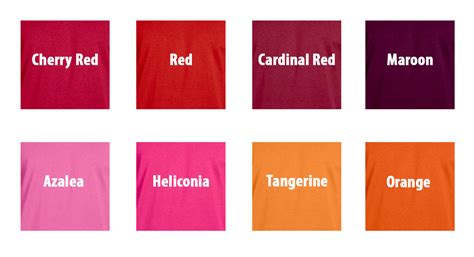 Shirt Color Guide - Reds, Pinks, and Oranges - ClassB® Custom Apparel ...