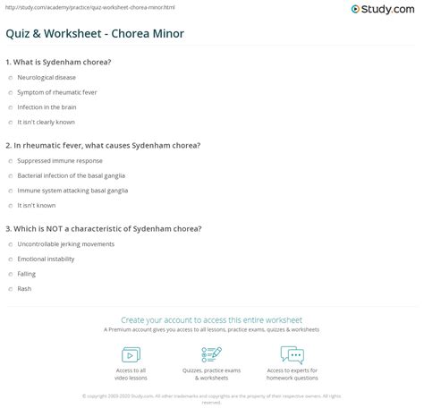 Quiz & Worksheet - Chorea Minor | Study.com