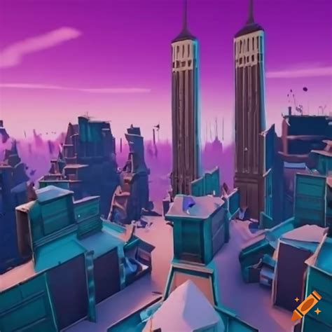 The twin towers as a point of interest on the fortnite map on Craiyon