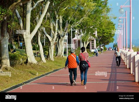 Waterfront promenade along Tolo Harbour in Tai Po Waterfront Park ...