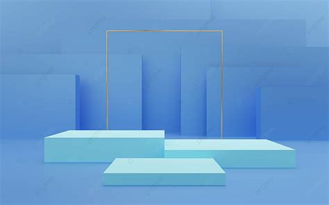 Blue Podium With Gold Trim And A Gold Square Accent Unoccupied Photo Background And Picture For ...