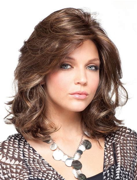 Fashionable Brown Shoulder Length Curly Wig Synthetic