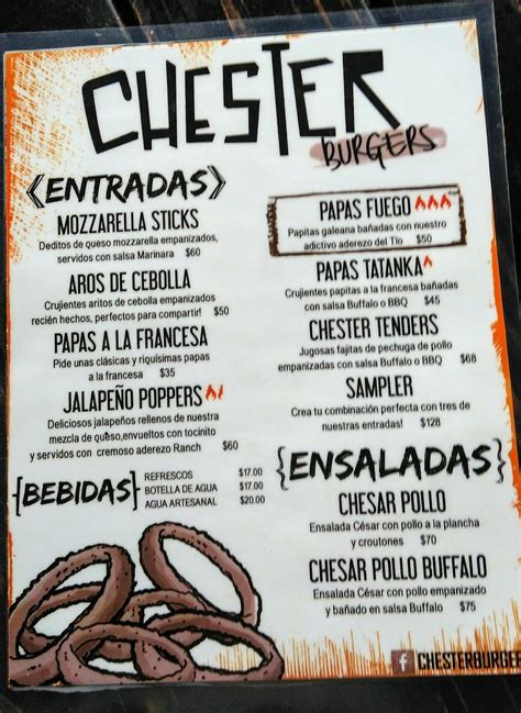 Menu at Chester Burger restaurant, Saltillo, Blvd. Emilio Arizpe de la Maza