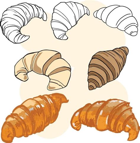 Outline bakery croissant,cartoon croissant drawing set,2d illustration ...