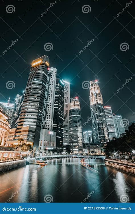 Singapore CBD at Night editorial stock photo. Image of singapore ...