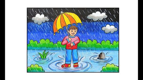 How To Draw A Girl With Umbrella A Rainy Day Easy Drawing Pencil Sketch ...