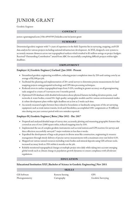 Geodetic Engineer Resume (CV) Example and Writing Guide