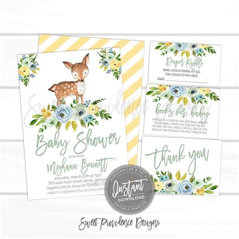 Woodland Animal Baby Shower Invitation Editable Floral Baby | Etsy