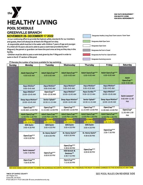 Pool Schedules - Darke County YMCA