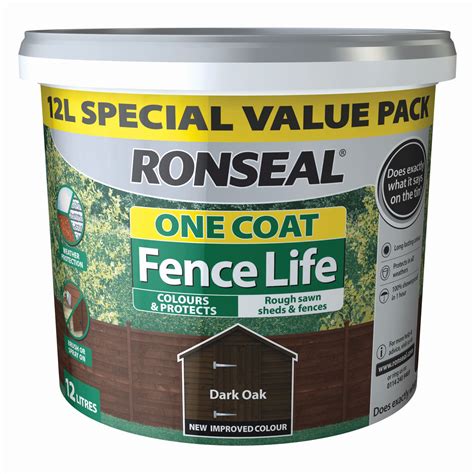 Ronseal Fence life Dark oak Matt Opaque Shed & fence treatment 12L | Departments | DIY at B&Q