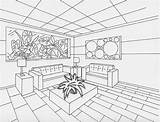 One Point Perspective Interior Drawing Sketch Coloring Page sketch template