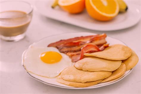 Healthy Full American Breakfast with Eggs Bacon and Pancakes Stock Photo - Image of eggs, food ...