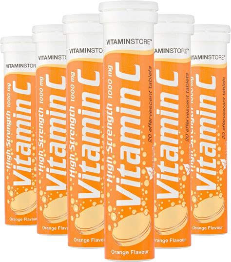 Vitamin Store Brausetabletten, 1000 mg, Vitamin C, Orange, 6 Packungen à 20 Stück, hohe ...