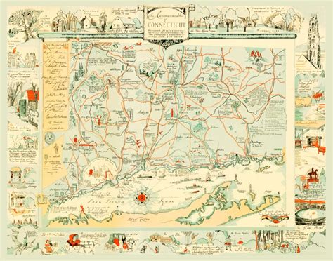 Amazingly illustrated old map of Connecticut from 1926