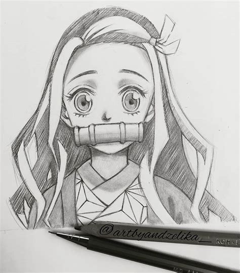 Angelika no Instagram: “Hi ppl 😁🙌 ~finally pencil sketch 😅 ️ Nezuko from Kimetsu no Yaib ...