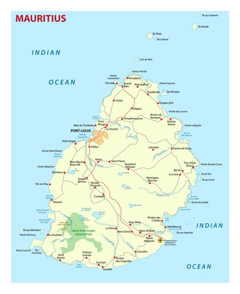 Detailed map of Mauritius with roads and cities | Mauritius | Africa ...