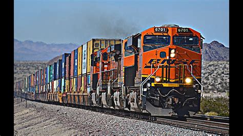 ENORMOUS 15,000 FT HIGH SPEED BNSF Intermodal Double Stack Freight Trains In The California ...