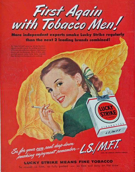 Lucky Strike Cigarettes, 40's Vintage Print Ad. Color Illustration ...