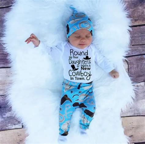 funny baby boy cowboy clothes outfit little man long sleeve rompers pants caps set infant ...