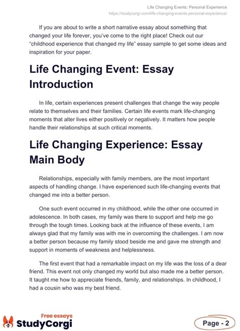 Life Changing Event: Essay on Personal Experience | Free Essay Example