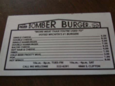 Bomber Burger Menu, Menu for Bomber Burger, Wichita, Wichita - Urbanspoon/Zomato