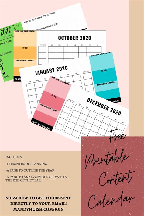 Free Printable Content Calendar | Content calendars, Planning printables, How to plan