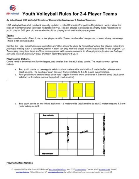 Youth Volleyball Rules for 2-4 Player Teams - Eastside Volleyball Club