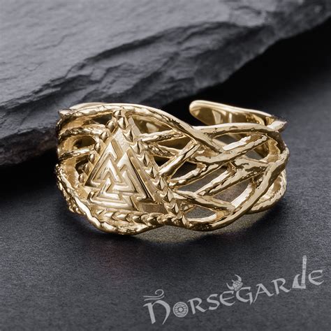 Handcrafted Brambles Valknut Band - Gold