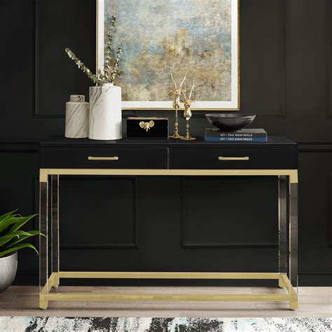 Inspired Home Alena Console Table 2 Drawers High Gloss Acrylic Legs Gold Stainless Steel Base ...