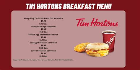 Tim Hortons Breakfast Menu Prices [2023 October] - Tim Hortons Menu Prices Canada