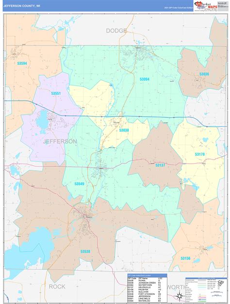 Jefferson County, WI Wall Map Color Cast Style by MarketMAPS - MapSales.com