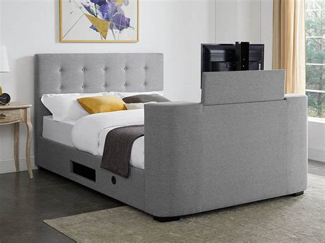 LPD Mayfair 4ft6 Double Grey Upholstered Fabric TV Bed Frame - Archers Sleepcentre