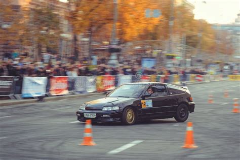 Automobile Slalom And Drift Competitions In The City Center, Car On The ...