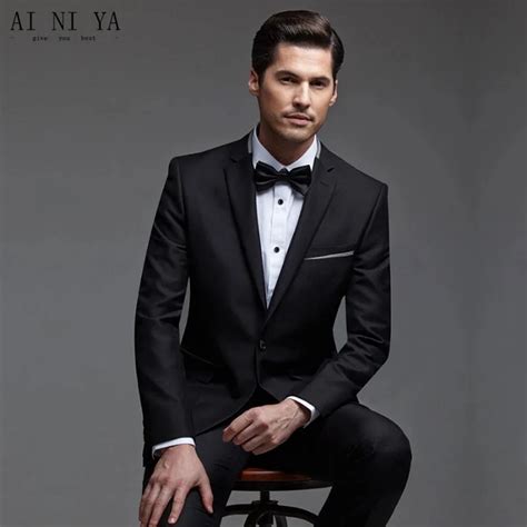 New Style Men Wedding Suits Black One Button Two Piece Suit Two Pockets ...