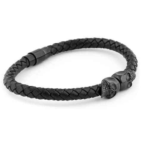 Black Skull Leather Bracelet | In stock! | Fort Tempus