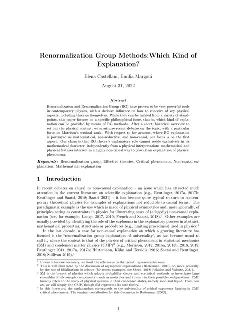 (PDF) Renormalization Group Methods: Which Kind of Explanation?