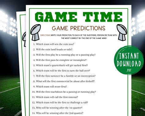 Football Game Predictions Game Super Bowl Party Games - Etsy