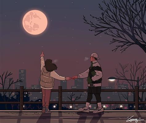 Download Cute Aesthetic Anime Couple Digital Art Wallpaper | Wallpapers.com