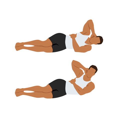 Man doing Oblique crunch exercise. Flat vector illustration isolated on ...