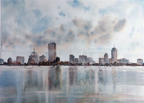 Boston Skyline Original Watercolor Painting - Michele Clamp Art