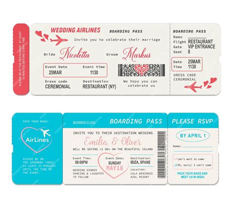 Premium Vector | Boarding pass tickets, wedding invitation vector template. Wedding airline ...