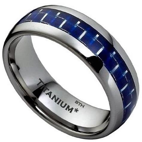 Blue Carbon Inlay Titanium Classic Mens Wedding Engagement Ring