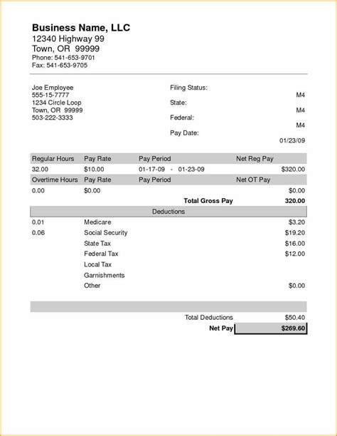 Printable Pay Stub Template Free