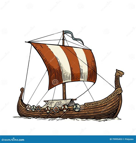 Drakkar Floating on the Sea Waves. Stock Vector - Illustration of scandinavian, color: 79995453