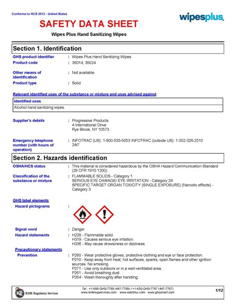 Hand Sanitizing Wipes 70% IPA Safety Data Sheet | Wipesplus