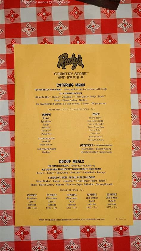 Online Menu of Rudy's BBQ Restaurant, Tucson, Arizona, 85713 - Zmenu