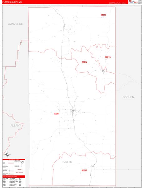 Platte County, WY Zip Code Wall Map Red Line Style by MarketMAPS - MapSales