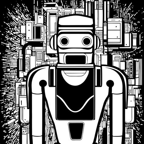 Black and White Woodcut Robot Portrait 14660909 Vector Art at Vecteezy