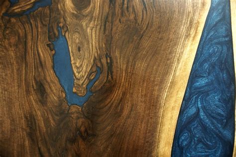 Live Edge Square Coffee Table With Blue Epoxy
